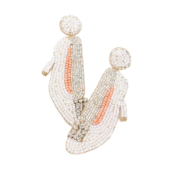 White Felt Back Beaded Wedding Shoes Dangle Earrings, coordinate these beautiful earrings with any outfit to draw attention from the crowd everywhere, even on any occasion. Especially the wedding ceremony. These are the perfect gift for birthdays, anniversaries, Mother's Day, Graduation, etc.