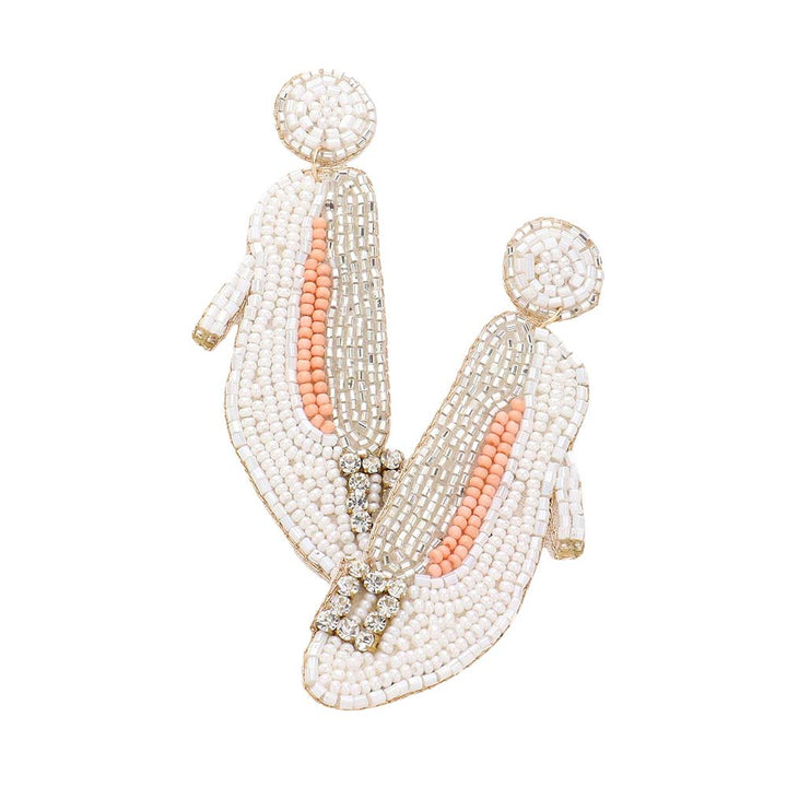 White Felt Back Beaded Wedding Shoes Dangle Earrings, coordinate these beautiful earrings with any outfit to draw attention from the crowd everywhere, even on any occasion. Especially the wedding ceremony. These are the perfect gift for birthdays, anniversaries, Mother's Day, Graduation, etc.