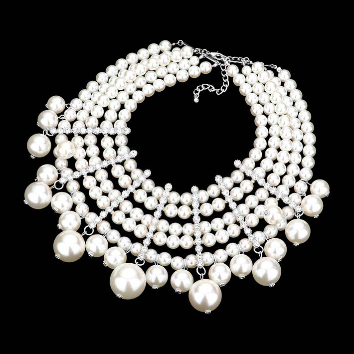 White Pearl Collar Necklace, These awesome pearl-themed necklaces will show your perfect beauty & class on any special occasion. The elegance of these pearls goes unmatched. Great for wearing at a party! Perfect for adding just the right amount of glamour and sophistication to important occasions.