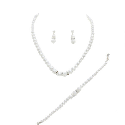 White Silver 3 Piece Pearl Necklaces, These Necklace jewelry sets are Elegant. Beautifully crafted design adds a gorgeous glow to any outfit. Get ready with these Pearl Necklace and a bright Bracelet. Suitable for wear Party, Wedding, Date Night or any special events. Perfect Birthday Gift, Anniversary Gift, Thank you Gift or any special occasion.