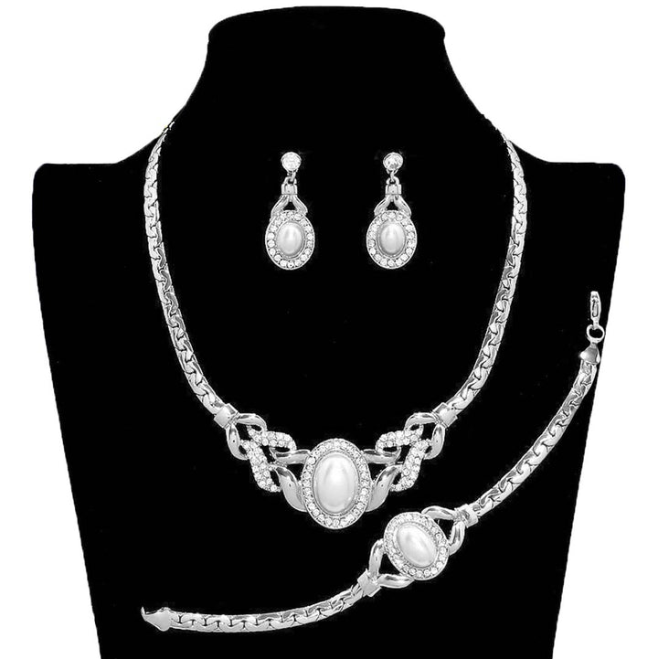 White Silver Clear Pearl Accented Rhinestone Necklace Jewelry Set, get ready with this rhinestone necklace jewelry set to receive the best compliments on any special occasion. Put on a pop of color to complete your ensemble and make you stand out on special occasions. Awesome gift for birthdays, Valentine’s Day, or any special occasion.