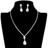 White Teardrop Pearl Accented Rhinestone Jewelry Set, this teardrop pearl jewelry set adds a touch of elegance to any look. This classic pearl-accented jewelry set is perfect for adding a touch of sparkle to any outfit. Gift for birthdays, anniversaries, Mother's Day, Prom Jewelry, or any other meaningful occasion.