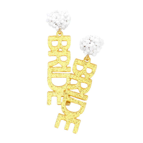 Yellow Bride Glittered Message Dangle Earrings, put on a pop of color to complete your ensemble. Perfect for adding just the right amount of shimmer & shine and a touch of class to special events. Perfect Birthday Gift, Anniversary Gift, Mother's Day Gift, Thank you Gift.