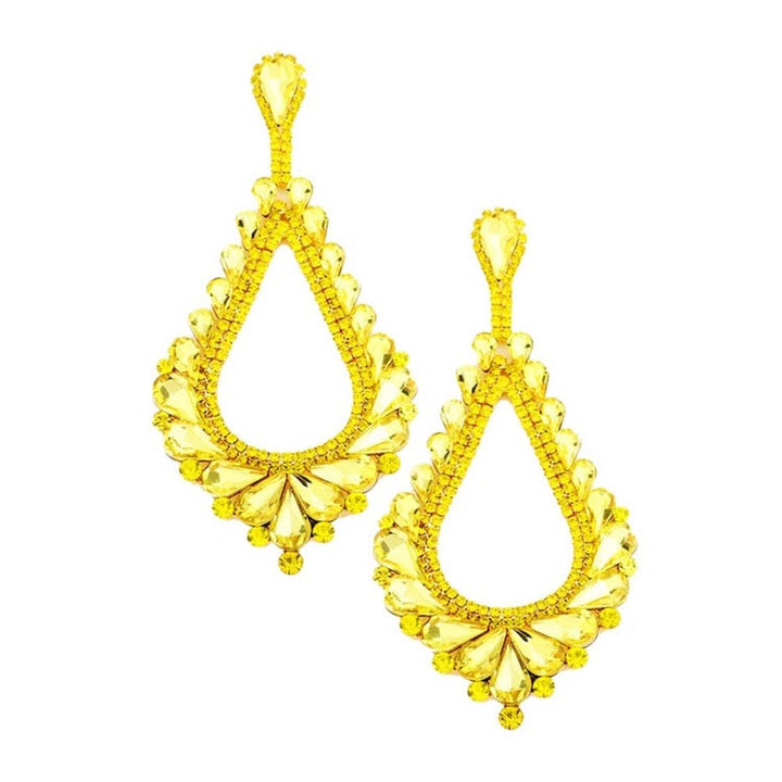 Yellow Oversized Cut Out Cluster Vine Teardrop Statement Evening Earrings; ideal for parties, weddings, graduation, prom, holidays, pair these exquisite crystal earrings with any ensemble for an elegant, poised look. Birthday Gift, Mother's Day Gift, Anniversary Gift, Quinceanera, Sweet 16, Bridesmaid, Bride, Milestone Gift