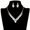 Clear Gold Shimmery Cubic Zirconia CZ Teardrop Accented Necklace Earring Set sure to add an air of timeless elegance, wear it with your favorite evening attire. Perfect Birthday Gift, Christmas Gift, Anniversary Gift, Prom, Valentine's Day Gift, Regalo Cumpleanos, Aniversario, Regalo Navidad, Bridal Jewelry, Regalo Dia del Amor