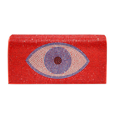 Red This Shimmery Evil Eye Evening Clutch Crossbody Bag will add a touch of glamour to any night out. The spacious interior makes this bag functional while still being fashionable. Perfect gift ideas for a birthday, holiday, Christmas, anniversary, Valentine's Day, or any special occasion. Regalo Navidad, Regalo Cumpleanos